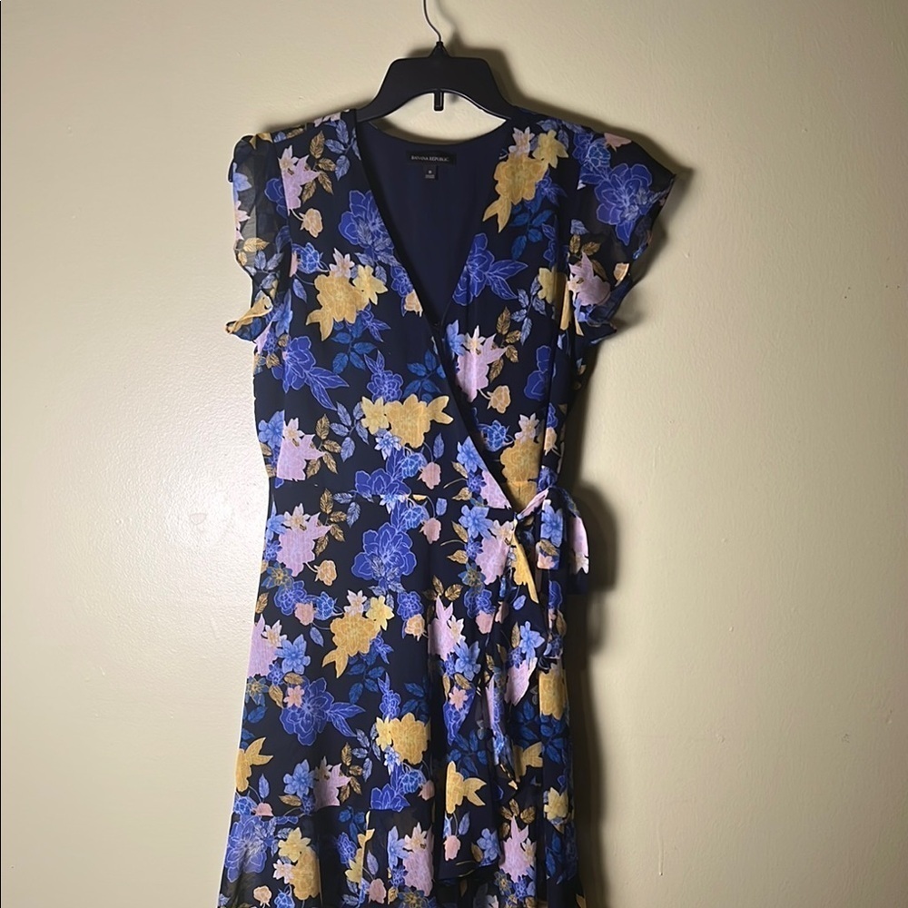 Banana Republic Floral Wrap Dress in Blue and Yellow.